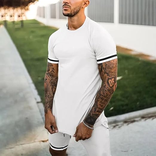 Mens Short Sets 2 Piece Outfits Fashion Short Sleeve Summer Tracksuits Casual Set with Pockets