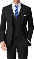 Mens Stretch Suit Slim Fit 3-Piece, 2 Buttons Jacket Vest Adjustable Waist Pants
