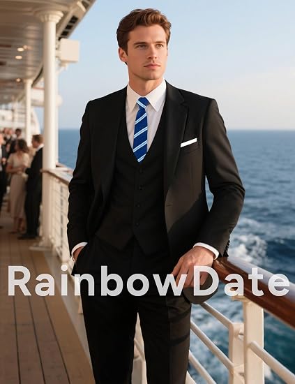 Mens Stretch Suit Slim Fit 3-Piece, 2 Buttons Jacket Vest Adjustable Waist Pants
