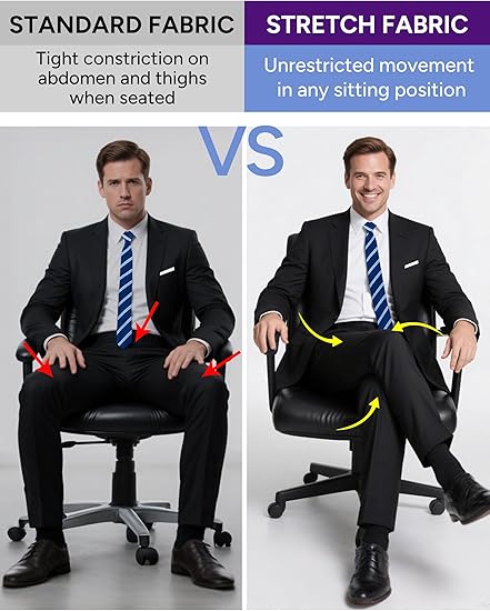 Mens Stretch Suit Slim Fit 3-Piece, 2 Buttons Jacket Vest Adjustable Waist Pants