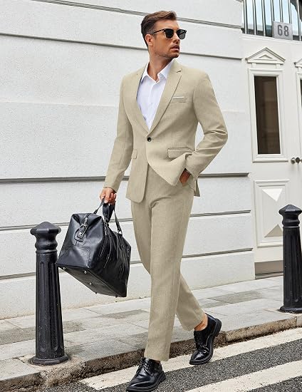 Men Suits Classic Fit 2 Piece Suit Set One Button Casual Blazer Wedding Bussiness Suit Separates